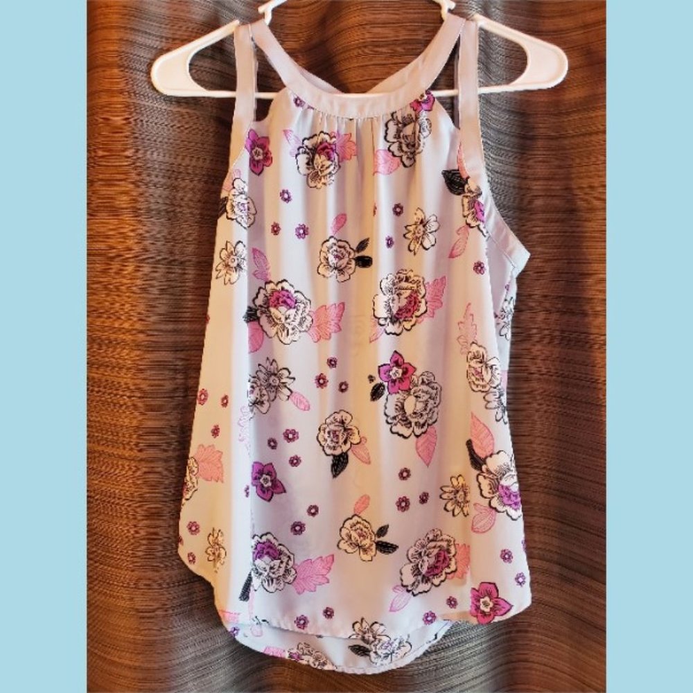 Black and Fuschia Floral Strappy Tunic